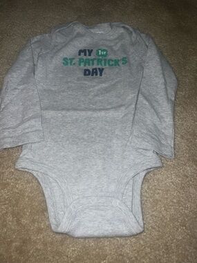 Carter's Gray Long-Sleeve One-Piece with Green & Navy St. Patrick's Day Print